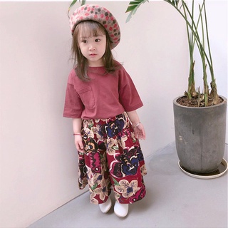 🎊👧2021 สาวใหม่เวอร์ชั่นเกาหลีของเสื้อสวมหัวแขนยาวสีทึบกางเกงขากว้างเทรนด์สองชิ้น