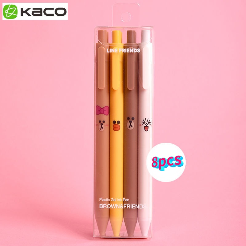 kaco-line-friend-ปากกาเจล-0-5-พร้อมไส้ปากกา-สีดํา-สําหรับนักเรียน-8-ชิ้น