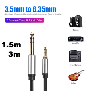 3.5mm to 6.35mm Jack Adapter Aux Cable for Mixer Amplifier Gold Plated 1.5m 3m Aux Cabo Male to Male Line.