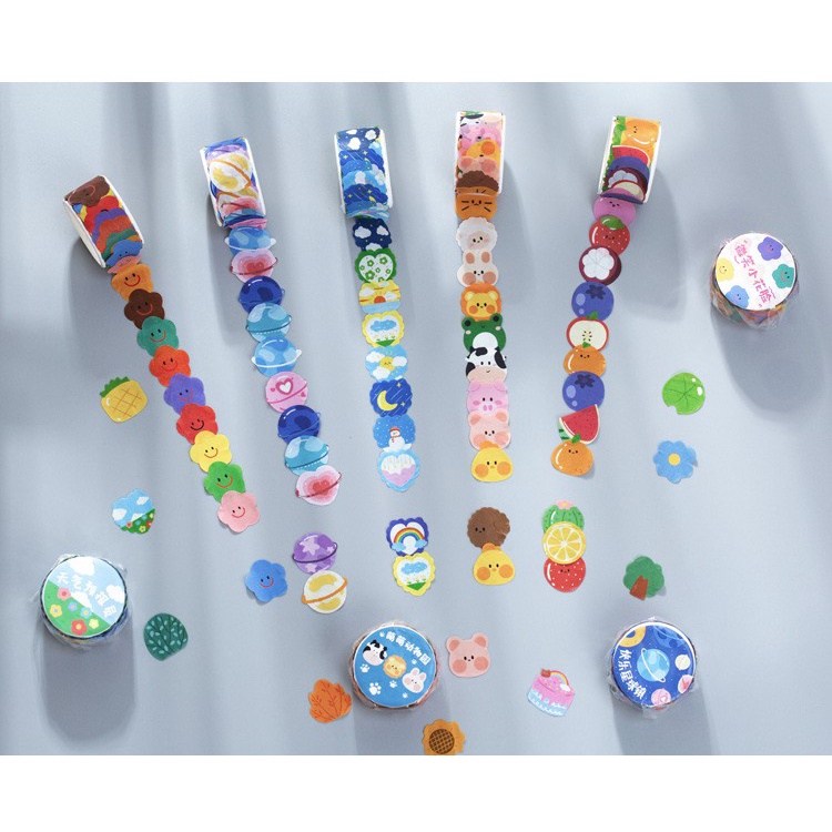 สติกเกอร์-ตกแต่งไดอารี่-สติ๊กเกอร์ลายการ์ตูน-น่ารัก-สีสันสดใส-ขนาด-1-8cm-100-ชิ้น