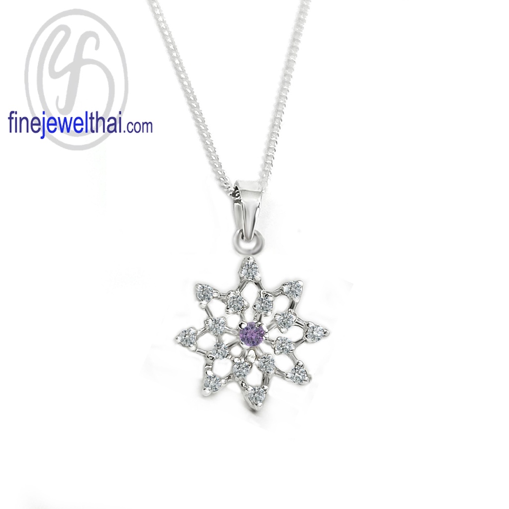 finejewelthai-จี้อะเมทิสต์-อะเมทิสต์-จี้เพชรcz-จี้พลอย-พลอยประจำเดือนเกิด-amethyst-silver-pendant-birthstone-p1094amt00e