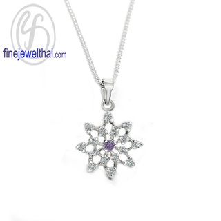 Finejewelthai-จี้อะเมทิสต์-อะเมทิสต์-จี้เพชรCZ-จี้พลอย-พลอยประจำเดือนเกิด-Amethyst-Silver-Pendant-Birthstone-P1094amt00e