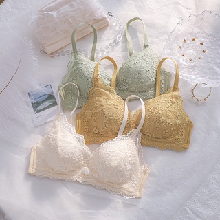 Lace girl bra, thin section, breathable, small breasts, gather and receive milk, no steel ring bra 32-38AB