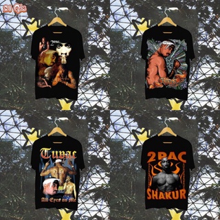 คอลูกเรือเสื้อยืดคอกลม21 สินค้าเดิม/เสื้อยืดโอเวอร์ไซส์/Rapper/2pac Tupac/psychedelic background/Oversize SML ดำ&amp;ขาว uni