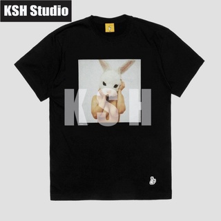 เสื้อยืดMens Clothing Hip-Hop FR2 Embroidered Rabbit Bunny Mens and Womens Short Sleeve T-Shirt Cotton