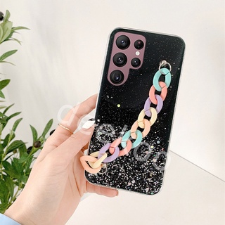 เคสโทรศัพท์ ซัมซุง Samsung Galaxy S22 Ultra S22+ Plus A03 2022 New Handphone Casing with Rainbow Chain Phone Case Transparent Bling Glitter Cover SamsungS22 GalaxyS22 S22Ultra