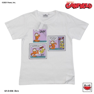 เสื้อยืดคอกลม แตงโม (SUIKA) - เสื้อยืดคอกลม การ์ฟิล์ด ลายGARFIELDในช่องสีเหลี่ยม  GF.O-036