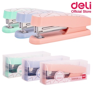 Deli 0402F Stapler เครื่องเย็บกระดาษ ลายหินอ่อนสีพาสเทล สุดน่ารัก เย็บได้ 25 แผ่น (แพ็คกล่อง 12 ชิ้น) อุปกรณ์สำนักงาน ที่เย็บกระดาษ แม็ก แม็ค