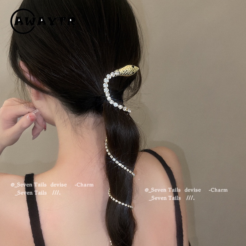 awaytr-กิ๊บติดผมยาวพิเศษ-ประดับเพชร-รูปงู-สําหรับผู้หญิง