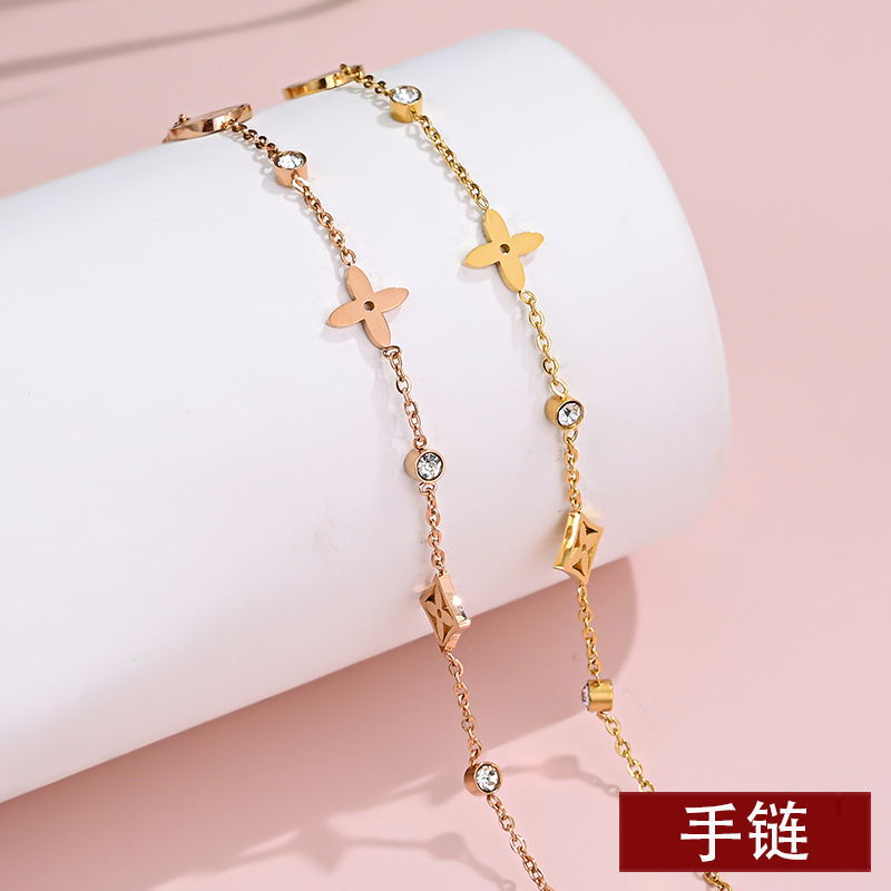 เครื่องประดับ-สร้อยข้อมือ-สเตนเลส-18k-จี้ใบโคลเวอร์สี่แฉก-สีโรสโกลด์-แฟชั่นสําหรับผู้หญิง
