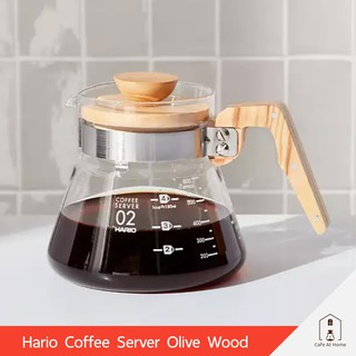 HARIO Olive wood Handle Glass Coffee Server - 400 ml. and 600 ml.