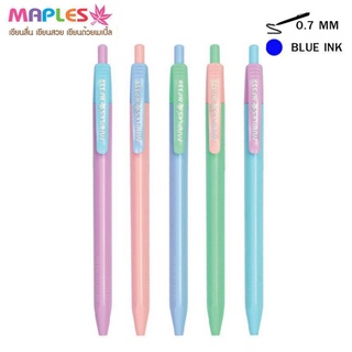 ปากกา Maples Ball point pen ปากกาลูกลื่น MP339 แบบกด ด้ามสีพาสเทล หมึกน้ำเงิน  0.7mm. (1ด้าม) ทางร้านเลือกสีให้