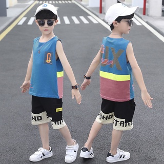 เด็กผ้าฝ้ายฤดูร้อนเสื้อกั๊กสองชิ้นแขนกุดฤดูร้อนใหม่หล่อต่างประเทศน้ำชุดเกาหลี