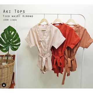- Aki Tops - เสื้อ wrap ผูกเอวสไตล์กิโมโน คอวี ผ้าลินิน (สีใหม่!!!)