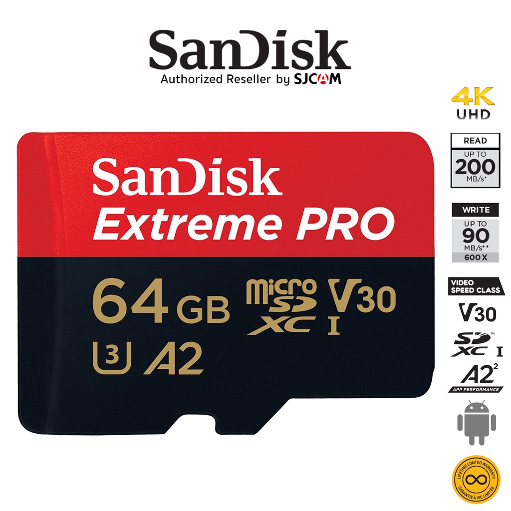 ภาพหน้าปกสินค้าSanDisk Extreme Pro microSD 64GB ความเร็ว อ่าน 200MB/s เขียน 90MB/s (SDSQXCU-064G-GN6MA*1) เมมโมรี่ การ์ด แซนดิส ใส่ Gopro6,7,8,9,10 & MAX