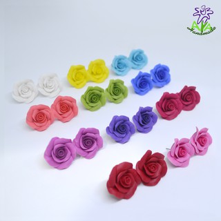 ต่างหูดินปั้นดอกกุหลาบ เครื่องประดับแฟชั่น Rose clay handmade earrings accessories