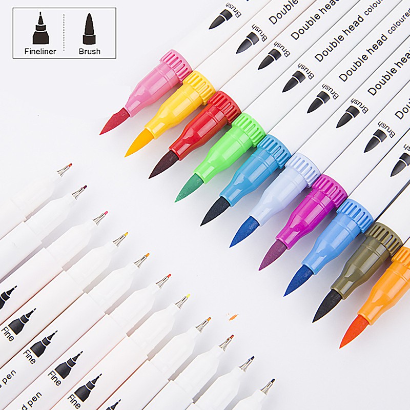 12-24-48-60-100-สี-แปรงสีน้ํา-ปากกาสี-ปลายคู่-แปรงมาร์กเกอร์-ปากกาวาดภาพ-อุปกรณ์ศิลปะการประดิษฐ์ตัวอักษร