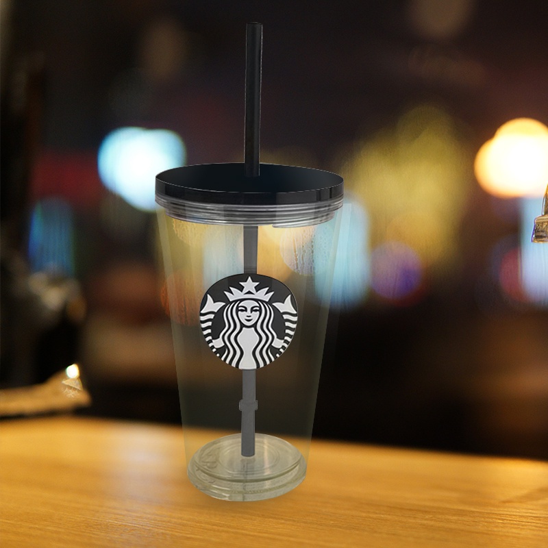 starbucks-แก้วกาแฟพลาสติกใสสองชั้นสไตล์เกาหลีเปลี่ยนสีได้-brilliantantantant