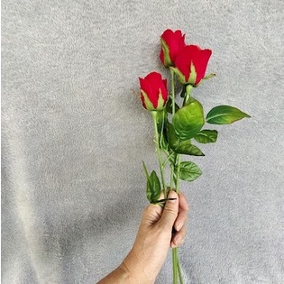 ดอกกุหลาบแย้มสีแดง-ดอกกุหลาบประดิษฐ์-ทำจากผ้า-แพค-3-ดอก