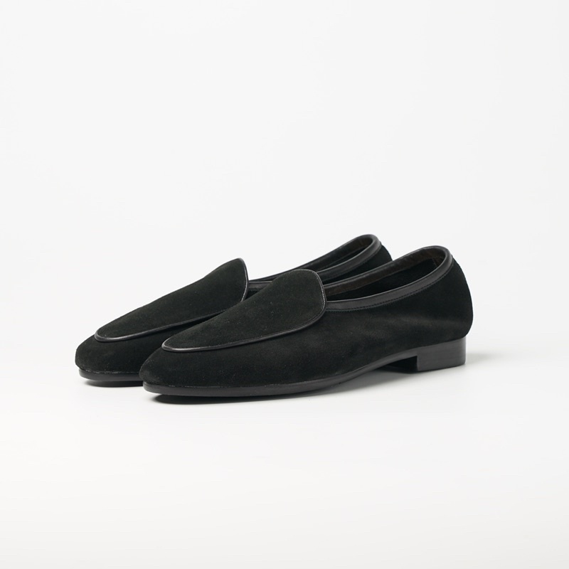 รูปภาพสินค้าแรกของJulietta - Belgian Loafer Unlined Shoes Suede in Black รองเท้าหนัง Juliettabkk