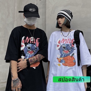 เสื้อคู่  เสื้อยืดแขนสั้นลาย Diablo ins Stitch  เสื้อยืดทรงหลวม