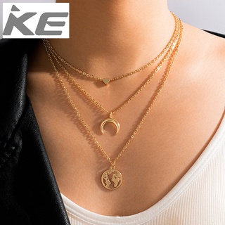 Jewelry Geometric Hollow Pendant Three-Necklace Meniscus Love Multi-Necklace for girls for wom