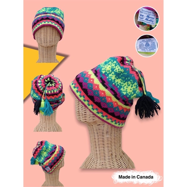 หมวกไหมพรม-งานhandmade-colourful-made-in-canada-มือสอง-สภาพดี