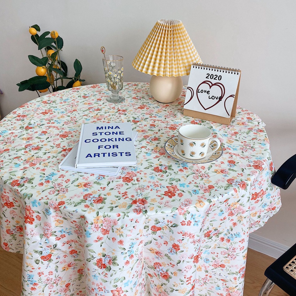 พร้อมส่ง-ผ้าปูโต๊ะลายดอกไม้-ins-orange-flower-tablecloth