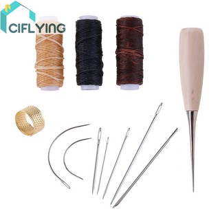 ciflying 12pcs/set Wood Handle Awl Craft Stitching Hole Punching Leather Sewing Tool #UK