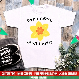 เสื้อยืดผ้าฝ้ายพิมพ์ลายขายดี เสื้อยืด พิมพ์ลาย Dydd Gwyl Dewi Hapus Daffodil Welsh Wales Cymru Saint Davids สําหรับผู้ชา