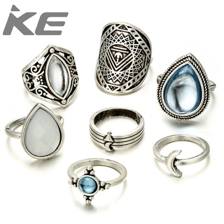 Jewelry Vintage Gemstone 7-Piece  Ring Geometric Oval Moon Totem Set Ring for girls for women
