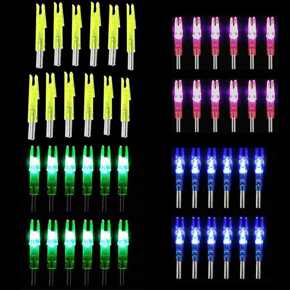 ภาพหน้าปกสินค้าLU 6pcs การล่าสัตว์การยิงธนูแบบส่องสว่างแบบเรืองแสง LED ลูกศรเรืองแสง Nock Tail Fit 6.2mm Arrow Shaft