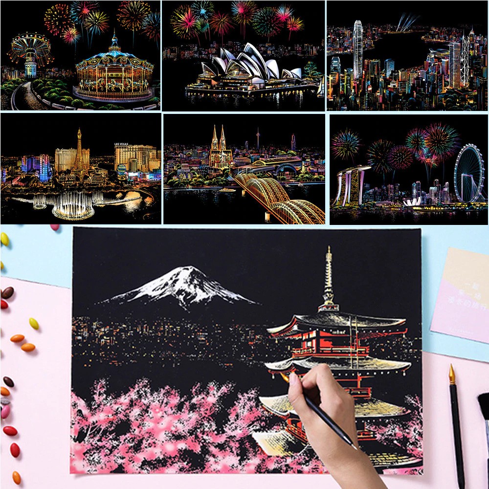 ราคาและรีวิวภาพวาด Magic Scratch Art ภาพขูดสีสันสดใสสวยงามมากๆ ขนาด 40.5x28.5cm ของเล่นสร้างสีสันศิลปะ