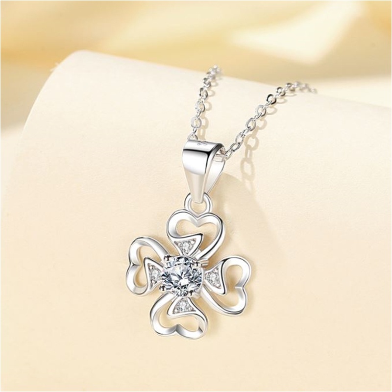 s925-clover-heart-necklace-สร้อยคอเงินแท้-หัวใจโคลเวอร์-ประดับ-cubic-zirconia-cz-ใส่สบาย-เป็นมิตรกับผิว