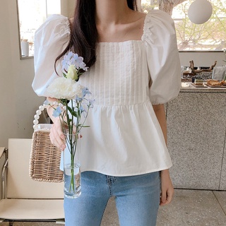 💟Hot Sale💟เสื้อแขนสั้น คอสี่เหลี่ยม ทรงหลวม สไตล์เกาหลี สําหรับผู้หญิง