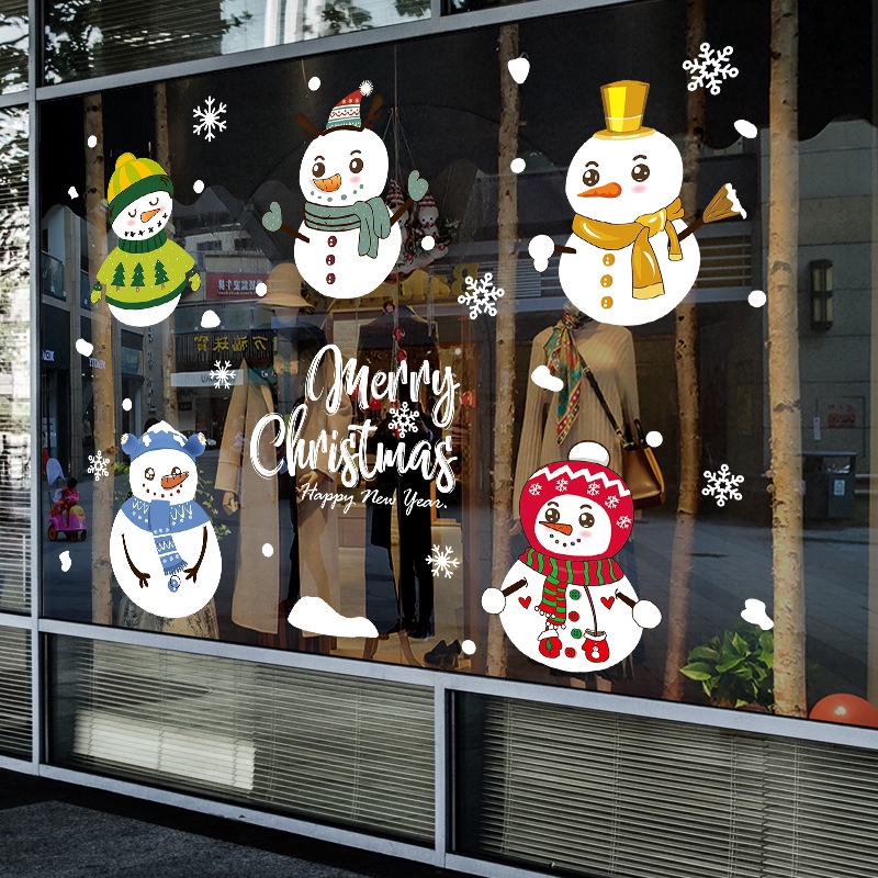 zooyoo-สติ๊กเกอร์ติดผนัง-การจัดคริสมาสต์ของวอลล์เปเปอร์น่ารักมนุษย์หิมะสติ๊กเกอร์เมอร์รี่คริสต์มาสกำแพง