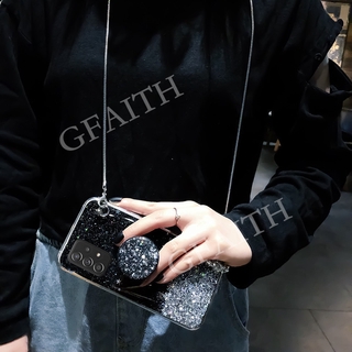 เคสโทรศัพท์ Samsung Galaxy A72 A52 A32 4G 5G 2021 New Glitter Star Softcase TPU Casing With Stand Holder Metal Messenger Chain Strap Phone Cover เคส