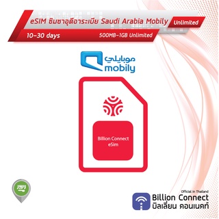 eSIM Saudi Arabia Sim Card Unlimited 500MB-1GB Daily Mobily: ซิมซาอุดีอาระเบีย 10-30วัน by ซิมต่างประเทศ Billion Connect