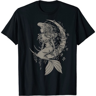 เสื้อยืดผ้าฝ้ายพรีเมี่ยม เสื้อยืด พิมพ์ลายดิสนีย์ The Little Mermaid Ariel Crescent Moon Sketch สําหรับผู้ชาย