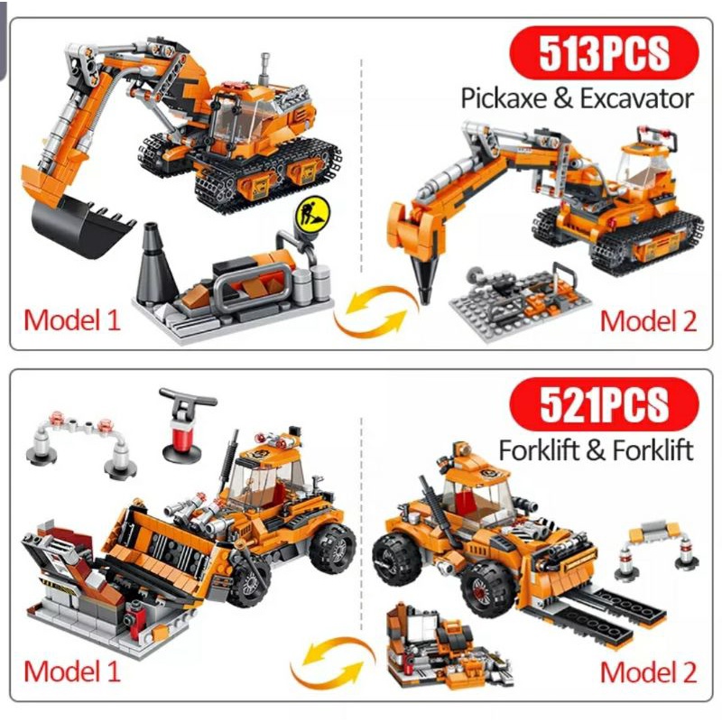 บล็อคตัวต่อ-รถก่อสร้างpanlos-brick-640003a-d-แบบ-excavator-forklift-crane-concrete-truck-รถก่อสร้าง-มี-4-แบบ-แยกขาย