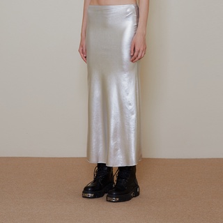 BLACKDOG BKK - dnd22021 - Space skirt-กระโปรงยาวผ้ายืดสีเงิน