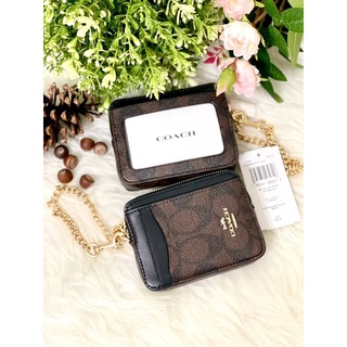 กระเป๋าใส่บัตร ใส่เหรียญ ✨Coach✨ ✨Zip Card Case In Signature Canvas C0058 ลายซี สีน้ำตาลเข้ม 3 นิ้ว