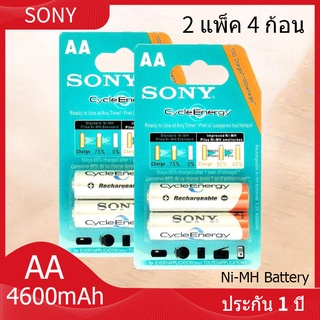 [ใส่โค้ด LYTEE20 ลดเพิ่ม] Sony ถ่านชาร์จ AA 4600 mAh NIMH Rechargeable Battery 2 ก้อน X2