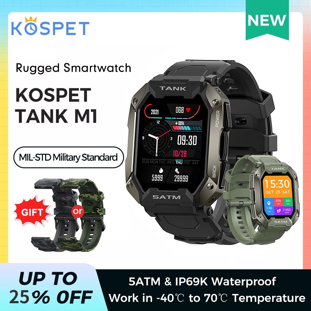 ภาพหน้าปกสินค้าใหม่ 2022 KOSPET TANK M1 นาฬิกาข้อมือสมาร์ทวอทช์ เชื่อมต่อบลูทูธ กันน้ํา วัดความดันโลหิต 5ATM IP69K สําหรับผู้ชาย จากร้าน dilibertotop.th บน Shopee