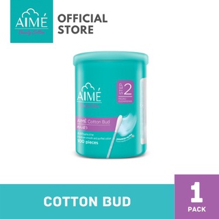 สำลีก้าน Aime  Cotton Bud 100 Sticks, เอเม่ คอตตอนบัต หัวกลม 100ก้าน/กล่อง