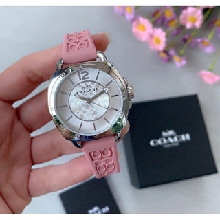 🎀 (สด-ผ่อน) นาฬิกาสายยางซิลิโคน สีชมพู 14503876 หน้าปัด 34mm. Coach Ladies Boyfriend