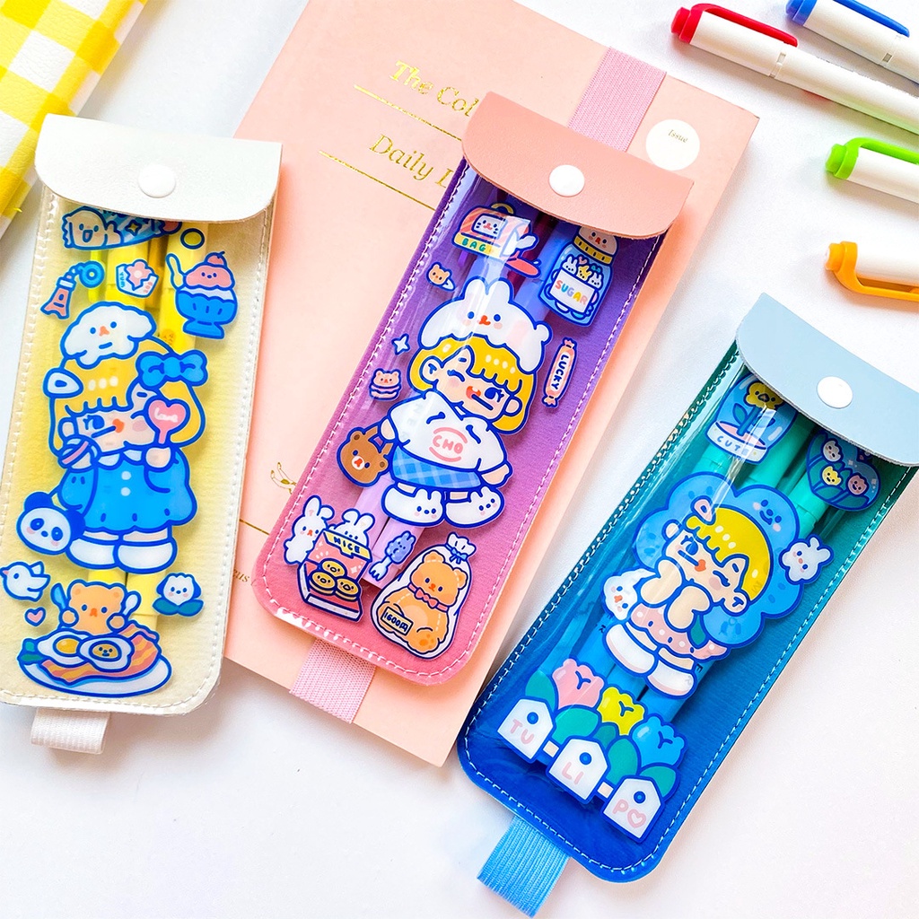 พร้อมส่ง-milkjoy-pencil-case-ซองใส่ปากกา-มีสายรัดกับสมุด-กระเป๋าใส่ดินสอ