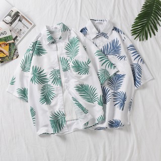 เสื้อเชิ้ตแขนสั้น พิมพ์ลายใบไม้ แฟชั่นฤดูร้อน สําหรับผู้ชาย