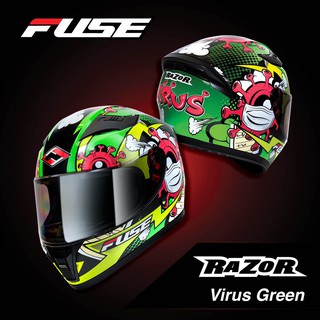 พิเศษ พร้อมของแถม!!หมวกกันน็อค Fuse  Razor  ลาย Virus Greenฟรี!! ผ้าเช็ดทำความสะอาดชิลล์หน้าหมวกกันน็อคแบบพกพา LIQUIMOLY