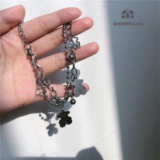 ภาพขนาดย่อของสินค้าHip Pop Bear Double Layer Retro Metalic Plated Chain Fashion Beads Bracelet For Women Party Jewelry